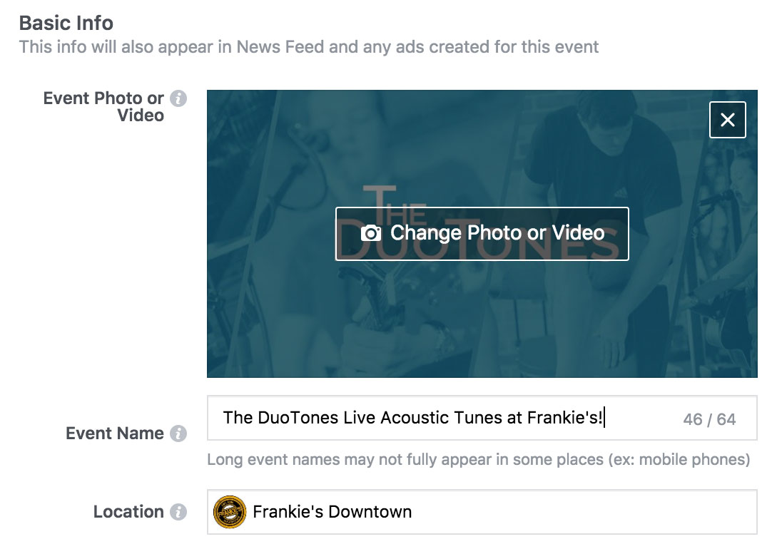 Using Facebook Events to Promote Your Band's Shows - Basic Info