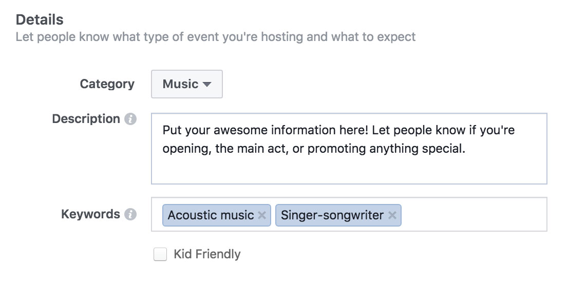 Using Facebook Events to Promote Your Band's Shows - Details