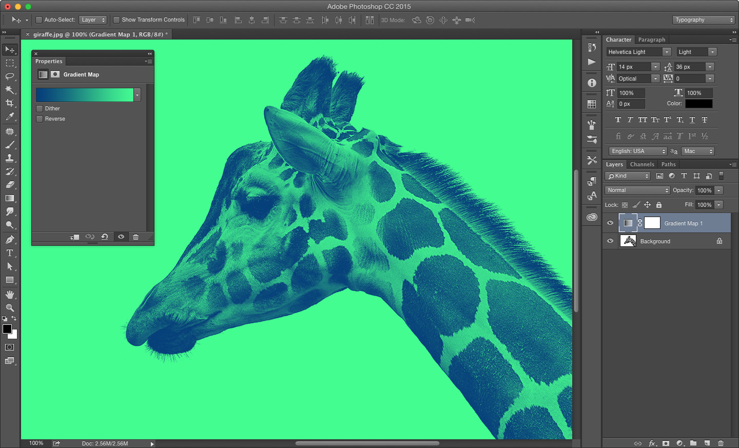 A giraffe edited on a photoshop
