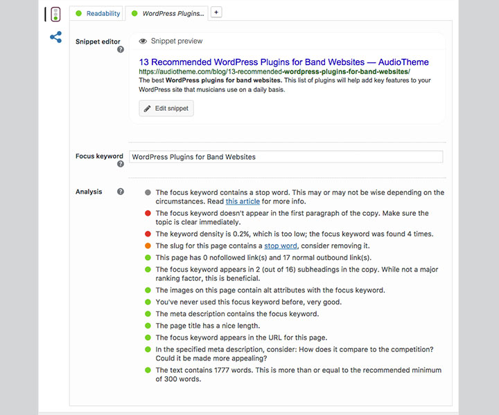 Yoast WordPress SEO for Music Site Analysis